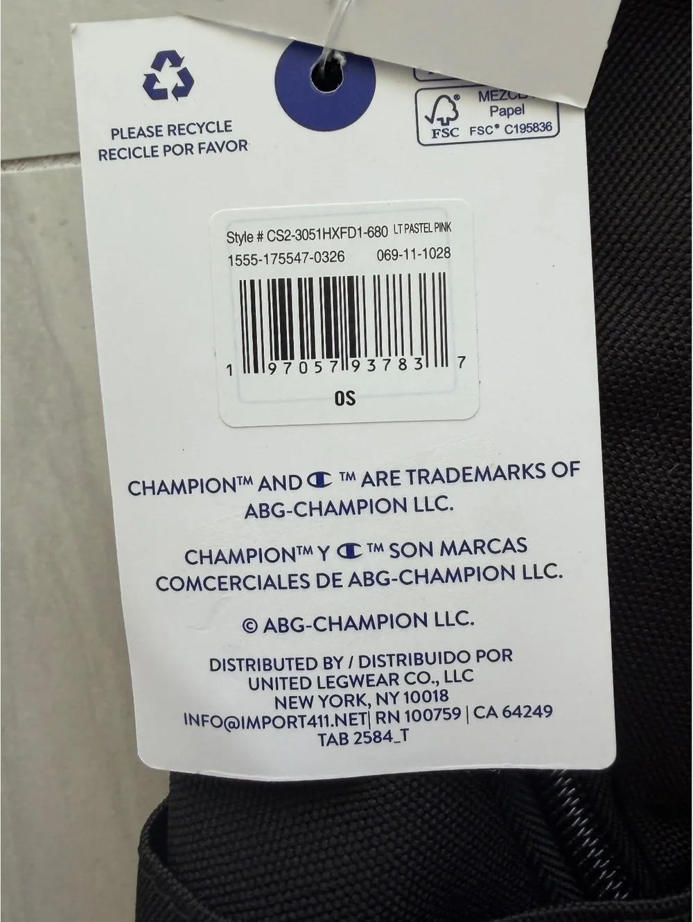 Champion Black Backpack with Pink Lining